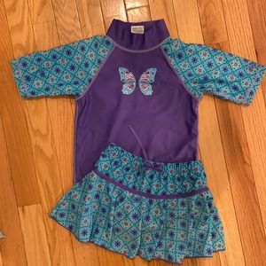 Girls Swimsuit Set- Skirt and Rash guard top.